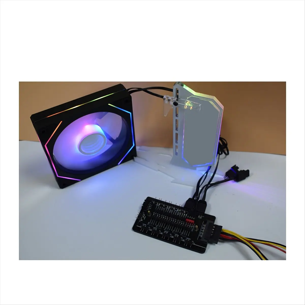 Фото (A16I) ARGB PWM HUB-контроллер для вентиляторов с температурным контролем, синхронизация Shenguang, 10-канальный контроллер подсветки корпуса для двух вентиляторов №2