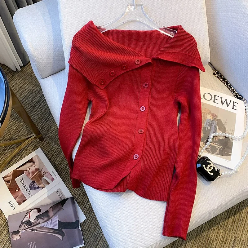 YuooMuoo Стильный осенний женский кардиган с открытыми плечами вязаный хлопковый