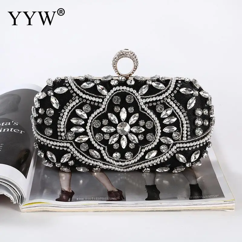 Luxury Beaded Crystal Clutch Purses Women Crossbody Shoulder Evening Handbags Formal Rhinestone Wedding Prom Cocktail Party Bag