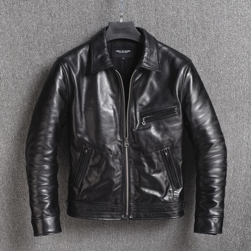 

Short Leather Jacket Men 100% Horsehide Genuine Coat Vintage Mens Leather Jackets Spring Autumn 2023 Hommes Veste Pph3670