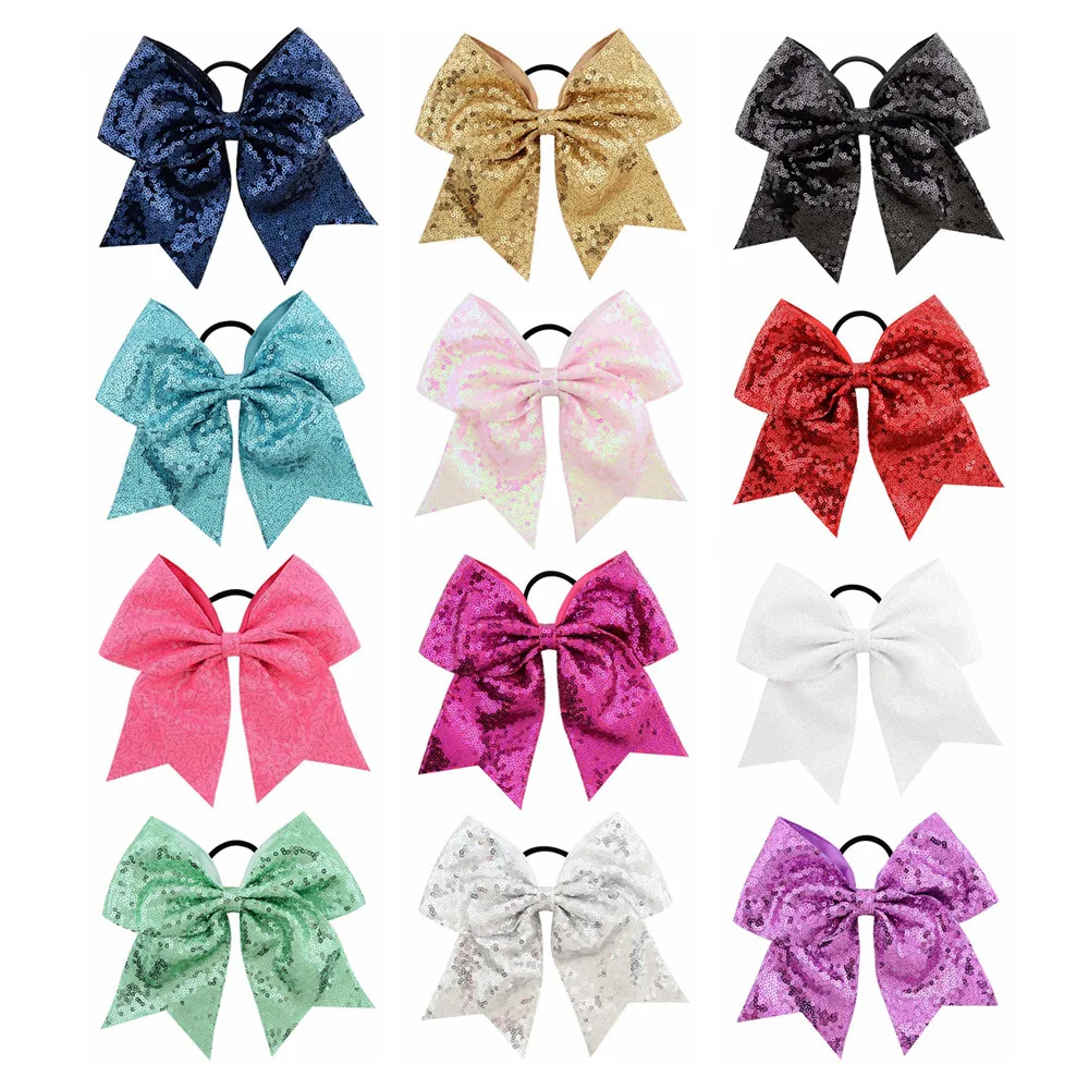 

Fashion Sequins Cheer Bow Shiny Bows With Elastic Hair Ties Sparkly Headwear For Girls Softball Competition wholesale