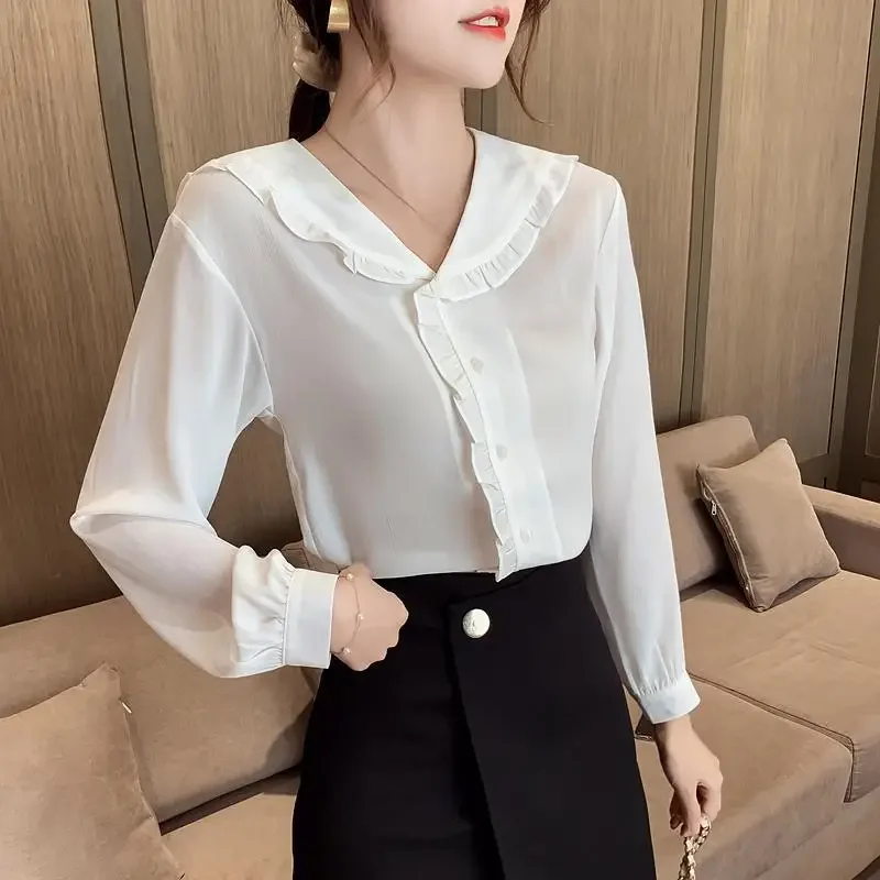 Шифоновая рубашка женская осенняя коллекция 2023 новый корейский дизайн
