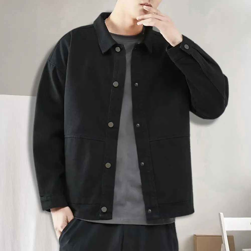 

Men Outerwear Solid Color Wear-resistant Streetwear Lapel Buttons Cargo Coat Jacket Coat for Daily Wear