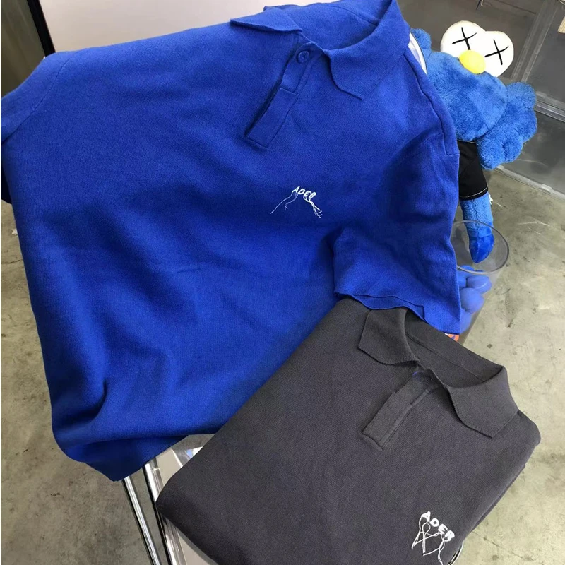 

Ader Error Knit Polo Shirts Irregular Oversized Casual Knitted T-shirts Men Women 1:1 Neck Short Sleeves