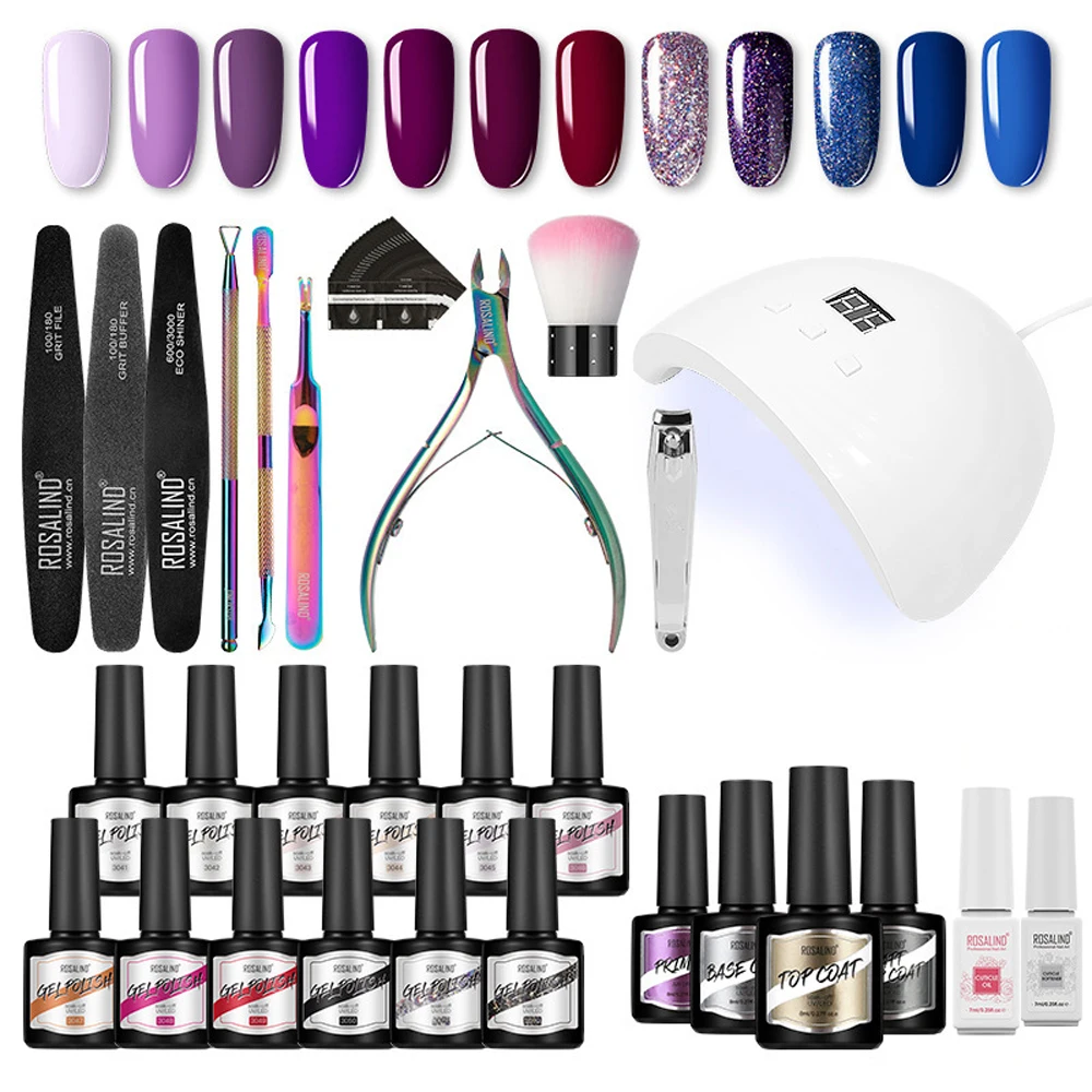 

12 Colors Nail Polish Set Plastic Bottle Gel Glitter Sequins Gel Soak Off Gel Semi Permanent Nail Art Set With 36W Nail Lamp