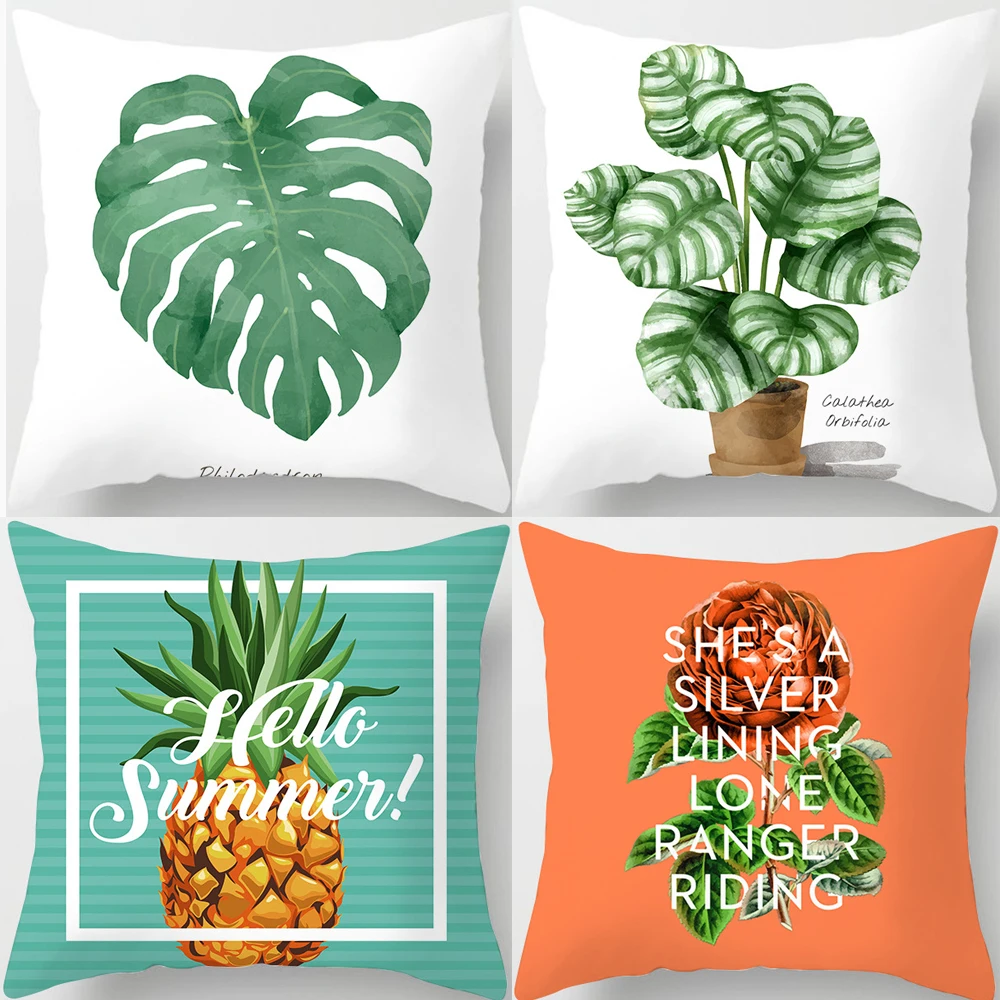

Тропические листья, ананас, Monstera, чехол для подушки, разные цвета, Полиэстеровые подушки для дивана, домашнее украшение красочный наволочки