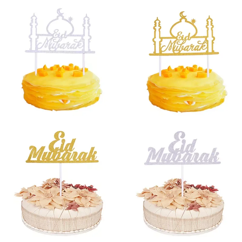 

Silver Glitter Eid Mubarak Cupcake Toppers EID Ramadan Festival Bunting Islamic Muslim Mubarak Party Decoration