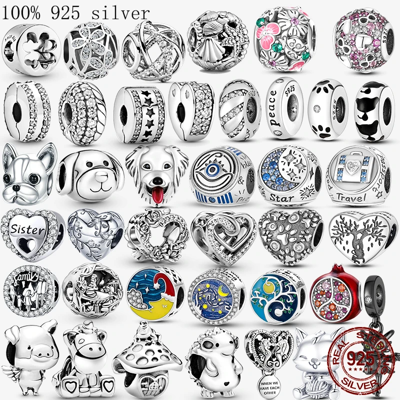 

925 Sterling Silver Heart Circular Animal Beads Original Pandora Charm Bracelet For Women DIY Fashion Silver 925 Jewelry Making