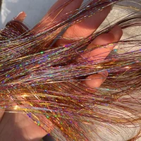 18 colors shiny threads glitter hair tinsel kit gold silk hair glitter string extensions accessories for women headdress