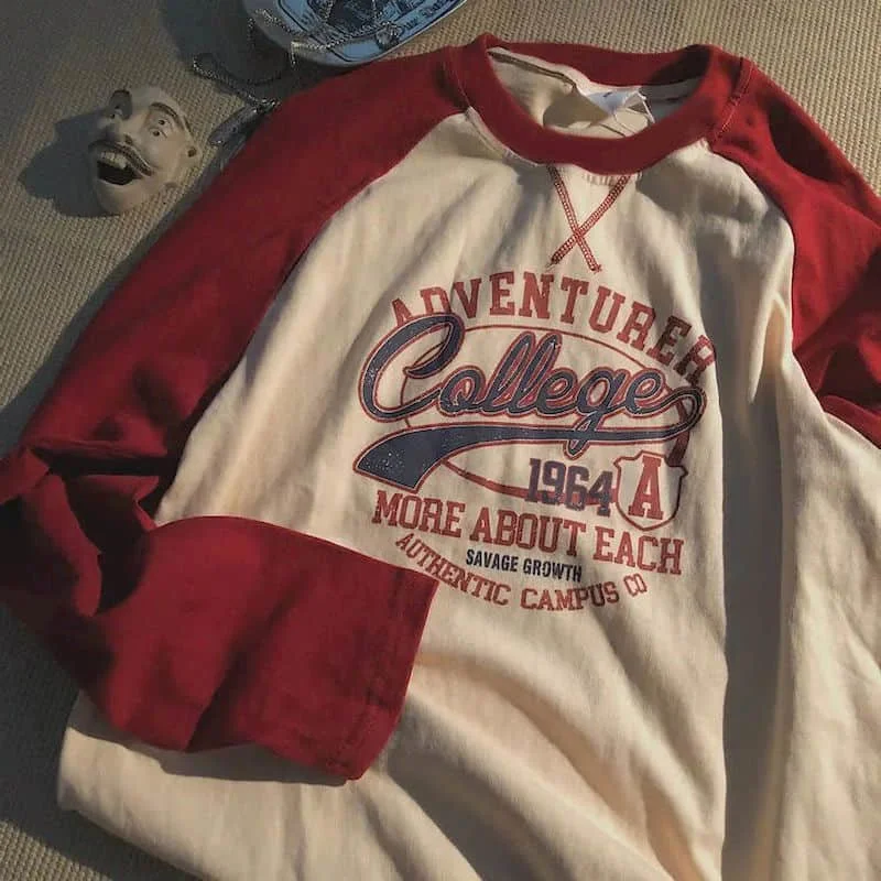 

Women's Long Sleeved T-shirt, Spring And Summer Fashion, Korean Raglan, Contrast Printing, Loose, Punk, 2022