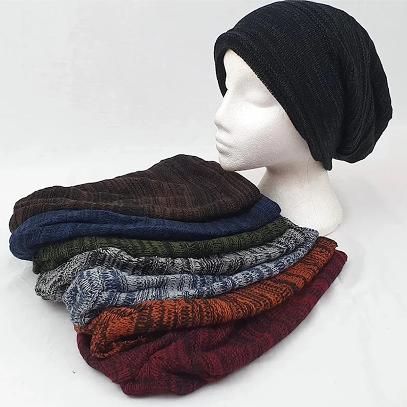 

Men's Autumn Winter Warm knitted Hats Solid Color Slouchy Beanies Hip-pop Hats Skullies Female Male Warm Hats Gorro Crochet