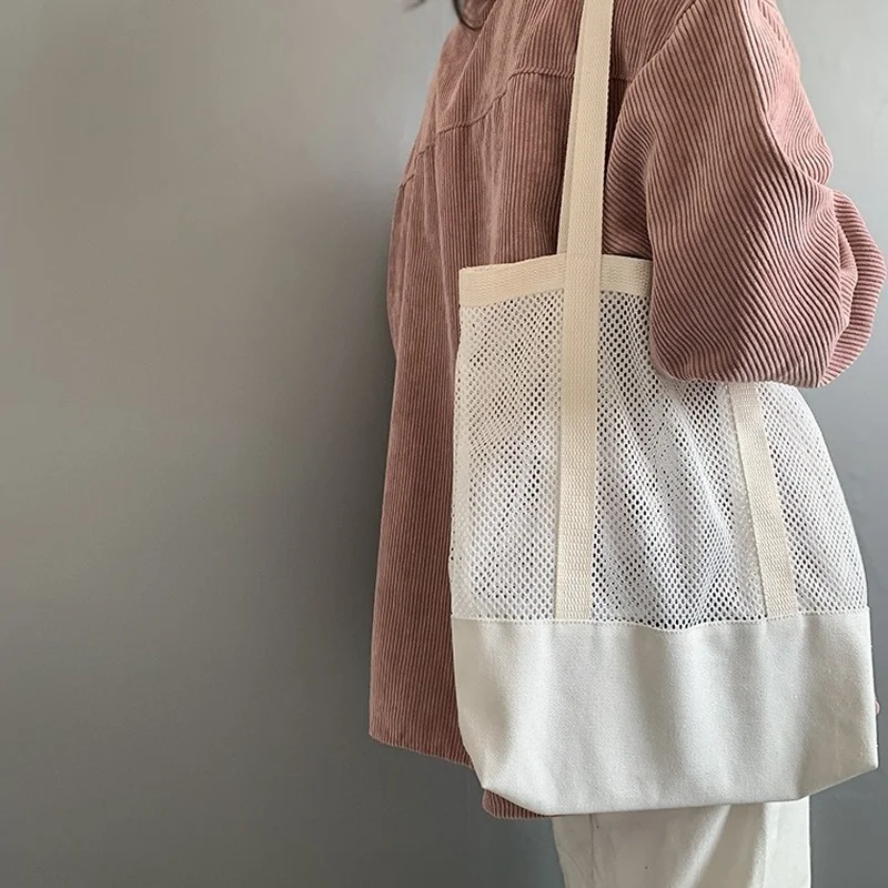 

Summer Women Shoulder Shopper Bag Korean Net Beach Ladies Shopping Bags Mesh Cloth Large Handbags Fashion Tote Bag for Girl 2022