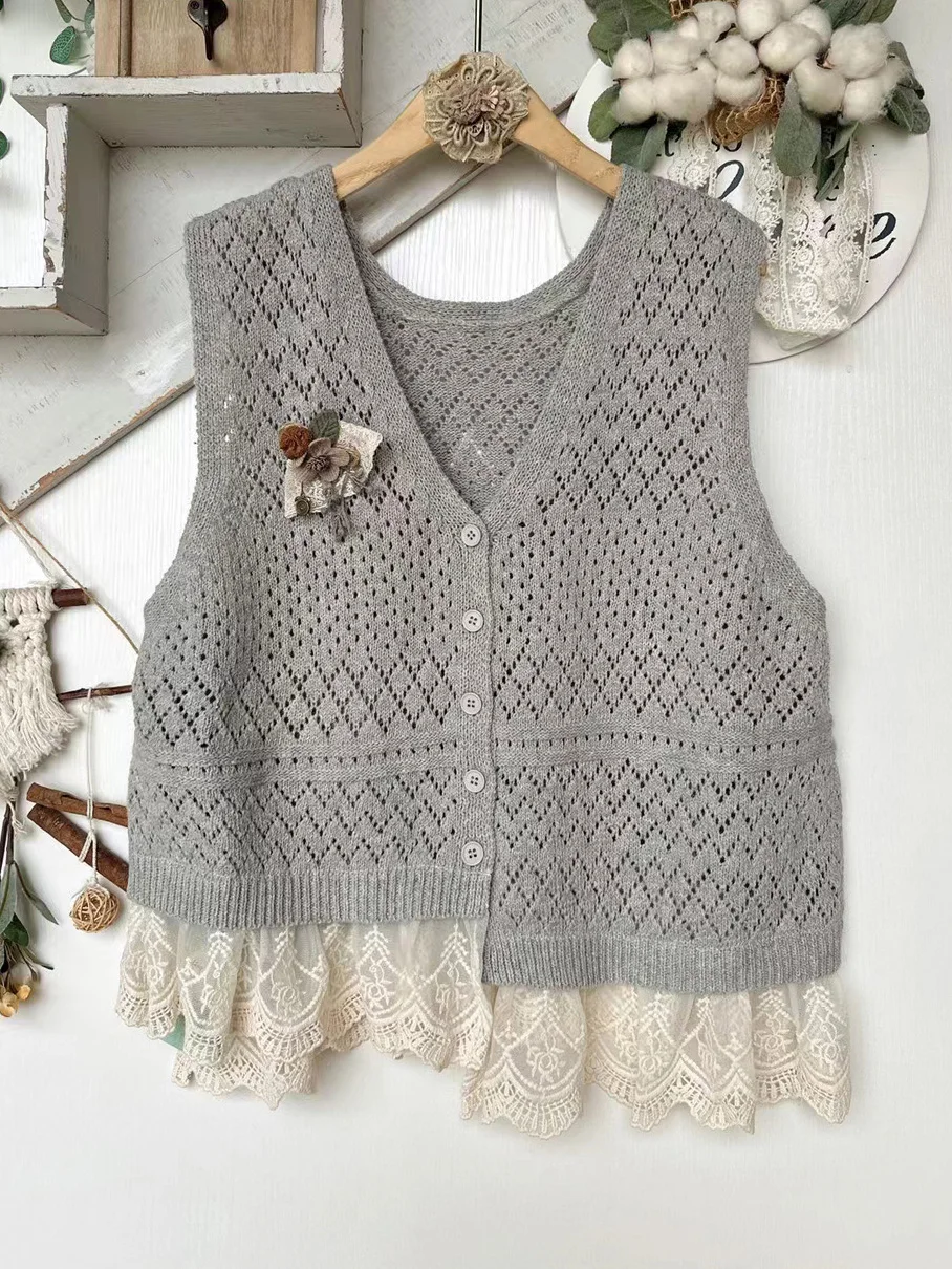 Осенний новый милый свитер с v-образным вырезом жилет женские однобортные