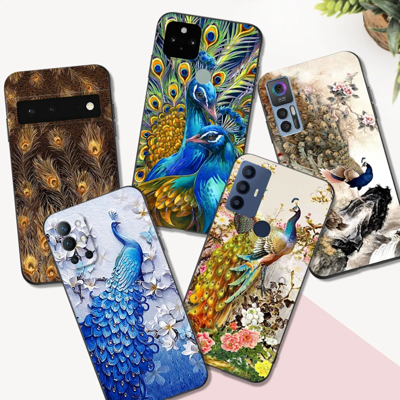 Черный чехол ТПУ для телефона TCL 30 plus 303 30XE 30V 30SE E 306 305 перо павлина