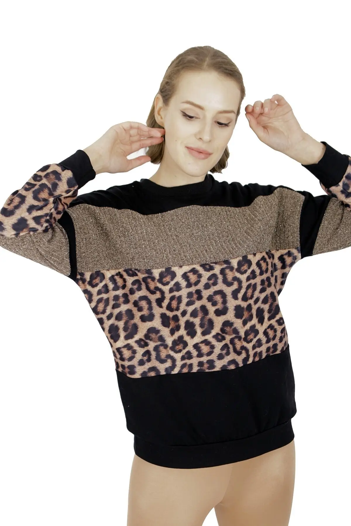 Фото Женский черный верблюжий Леопардовый пуловер женский свитер | Женская одежда