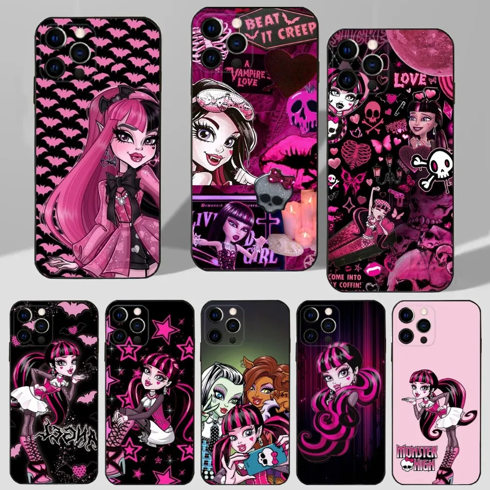 Cartoon M-Monster H-High Phone Case For iPhone 16 15 14 13 12 11 Plus Pro Max XS X XR SE Mini 8 7 Soft Silicone Black Cover