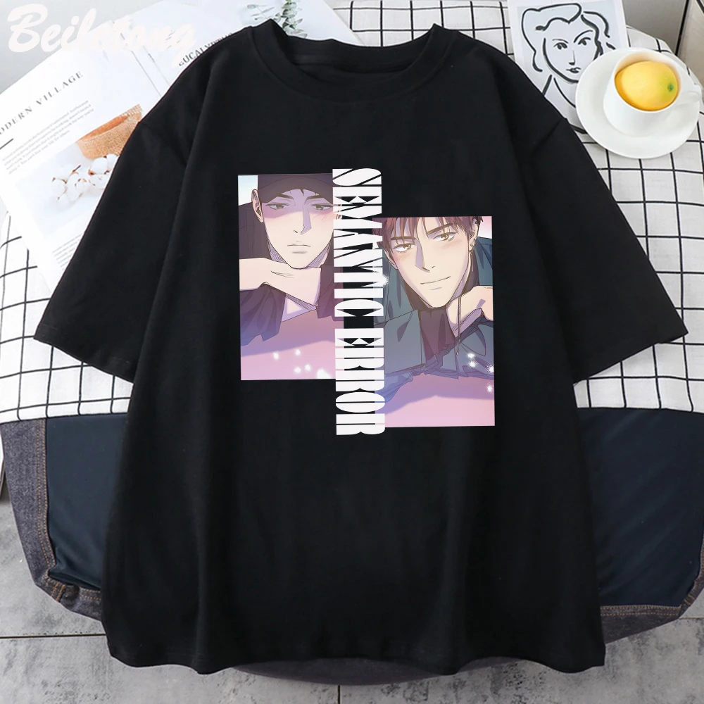 

2022 Semantic Error T Shirt Korean Style Manga Anime Shirt EU Size Summer Short Sleeve 100 Cotton Daily Camiseta Aesthetic Print