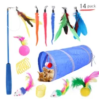 14Pcs/Bags Pet Cat Toy Set Funny Cat Tunnel Stick  Cat Toys Interactive for Cats Feather Fishing Rod Combination Toy Set