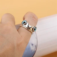 cute blue evil eyes frog ring for women men vintage silver color animal opening finger ring engagement wedding jewelry anillos
