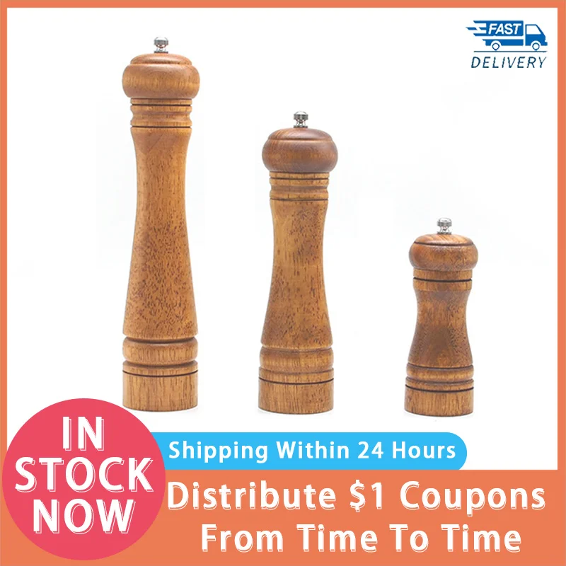 

Wood Salt and Pepper Mill Set and Tray Pepper Grinders Salt Shakers With Adjustable Ceramic Rotor-5/8/10 inches Salt Shakers