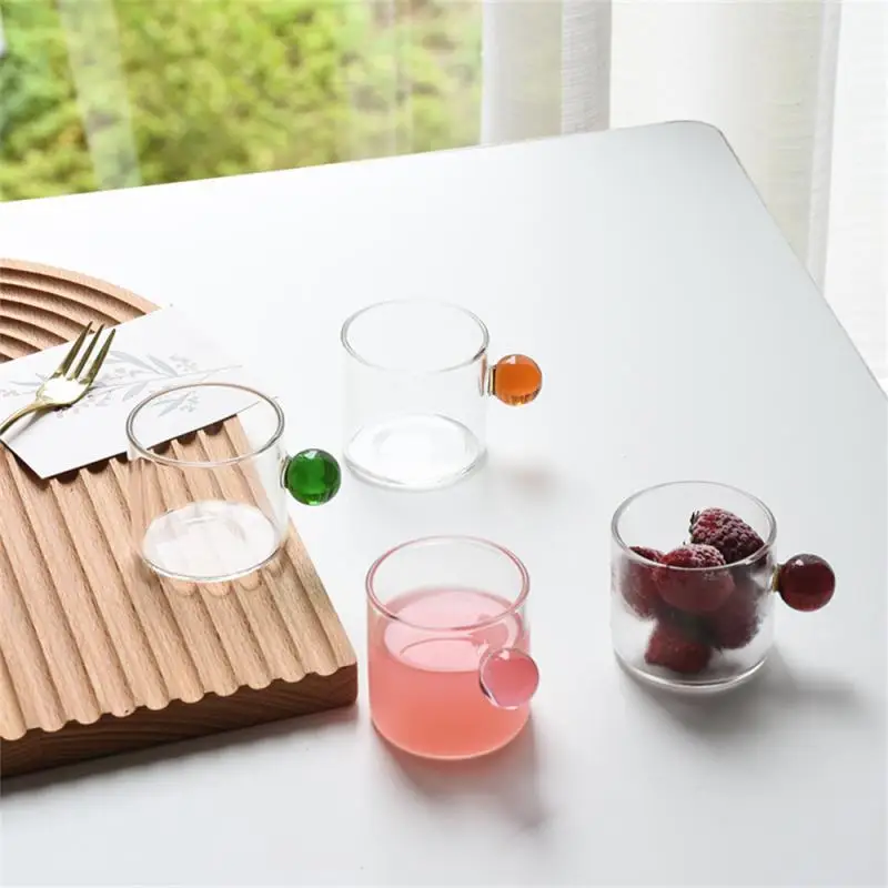 

Household Glass Small Tea Cup Lovely Little Glass Milk Cup Round Handle Round Glass Cup Transparent Glass With Handle