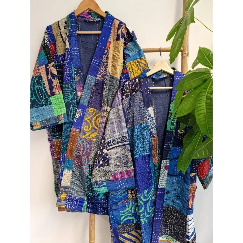 

Patchwork Jacket Vintage India Silk Boho Reversible Jacket Indian Women Bomber Jacket Random Color