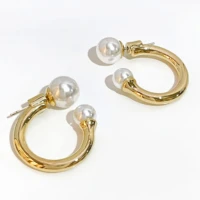 perisbox 2019 trendy solid gold color hoop earrings for women simulated pearl earrings round circle small pearl dainty earrings