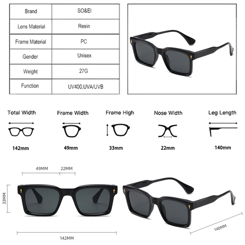 Модные Квадратные Заклепки SO &amp EI для мужчин и женщин солнцезащитные очки