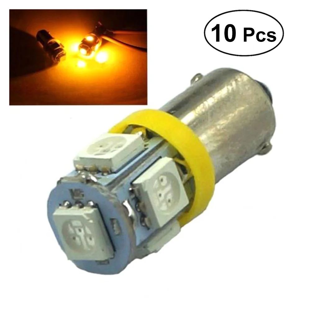 

10 шт. BA9S 5050 5 SMD Светодиодная лампа автомобильного освещения, лампа для чтения салона автомобиля (желтая)