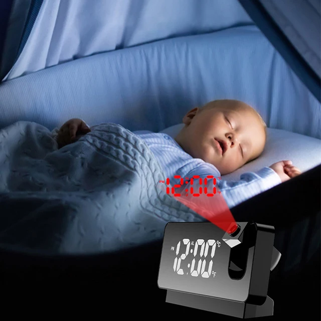 180° Rotation LED Digital Projection Alarm Clock USB Electronic Ceiling Projector Alarm Clock for Bedroom Bedside Desktop Clock 4