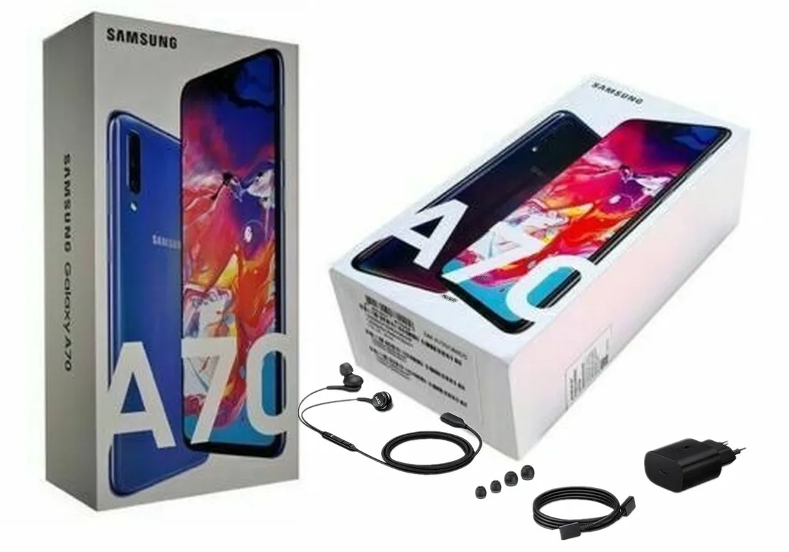 

Black Genuine Samsung Galaxy A70 Retail Empty Packing Box or with earphone OTG Converter Cable UK/US/EU Samsung A70 Charger New