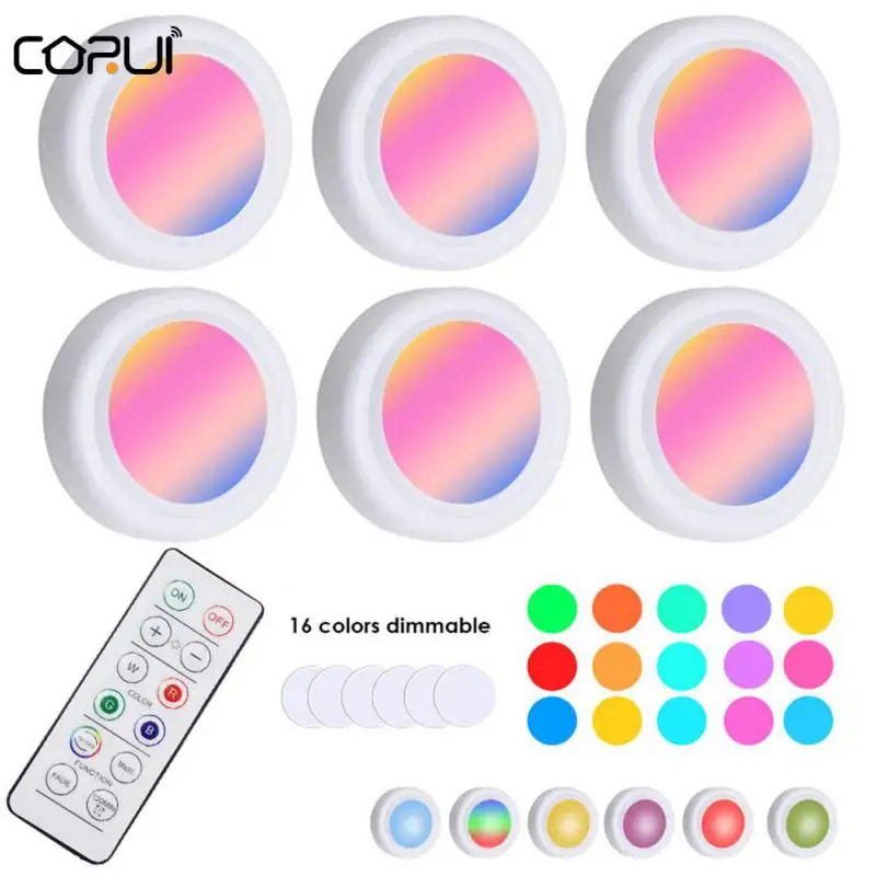 

CORUI RGBW Remote Control LED Puck Lights Dimmable 16 Colors Night Lamp Kitchen Hallway Closet Cabinet Lights Touch Sensor Decor