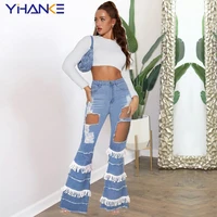 new style ladies ripped jeans flared trousers fringe fashion pants patchwork jeans plus size jeans y2k women pants