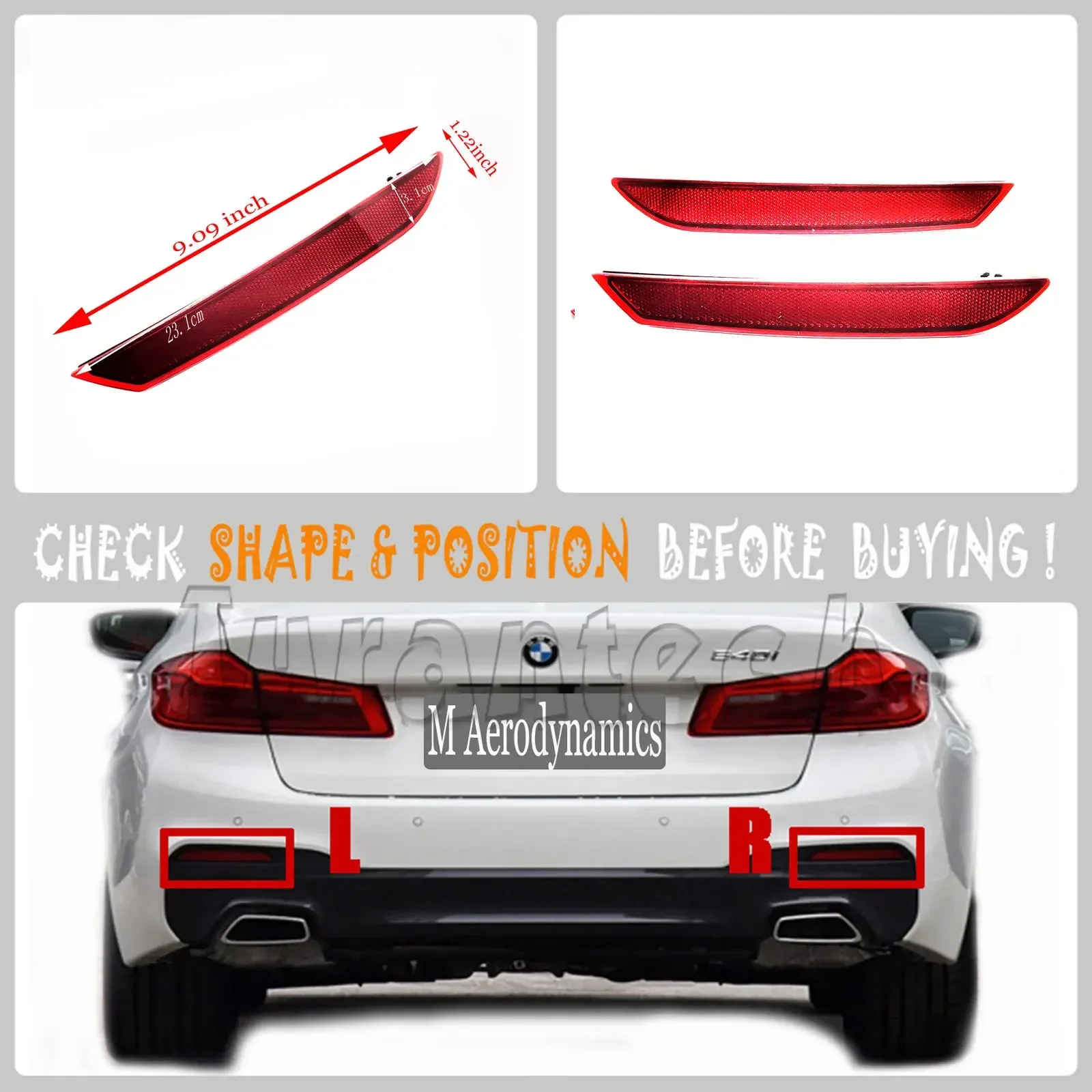 Для заднего отражателя 17-22 BMW 5 M-SPORT G30 седан G31 Wagon 520d 520dX 525d 530d 530dX 530e 530iX 540dX 540iX M550dX