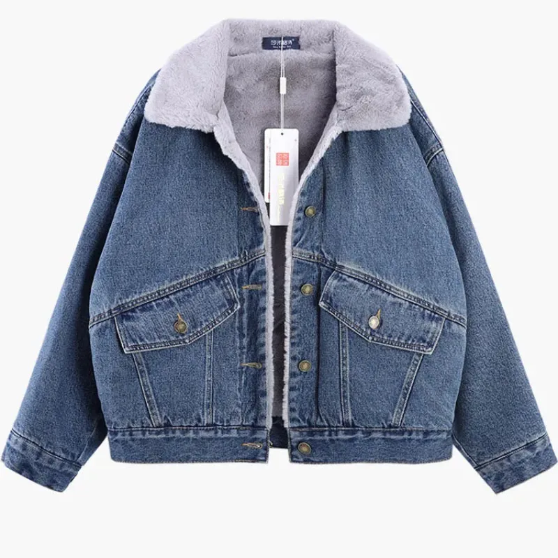 Плюс бархатная теплая джинсовая куртка женская верхняя одежда новое зимнее