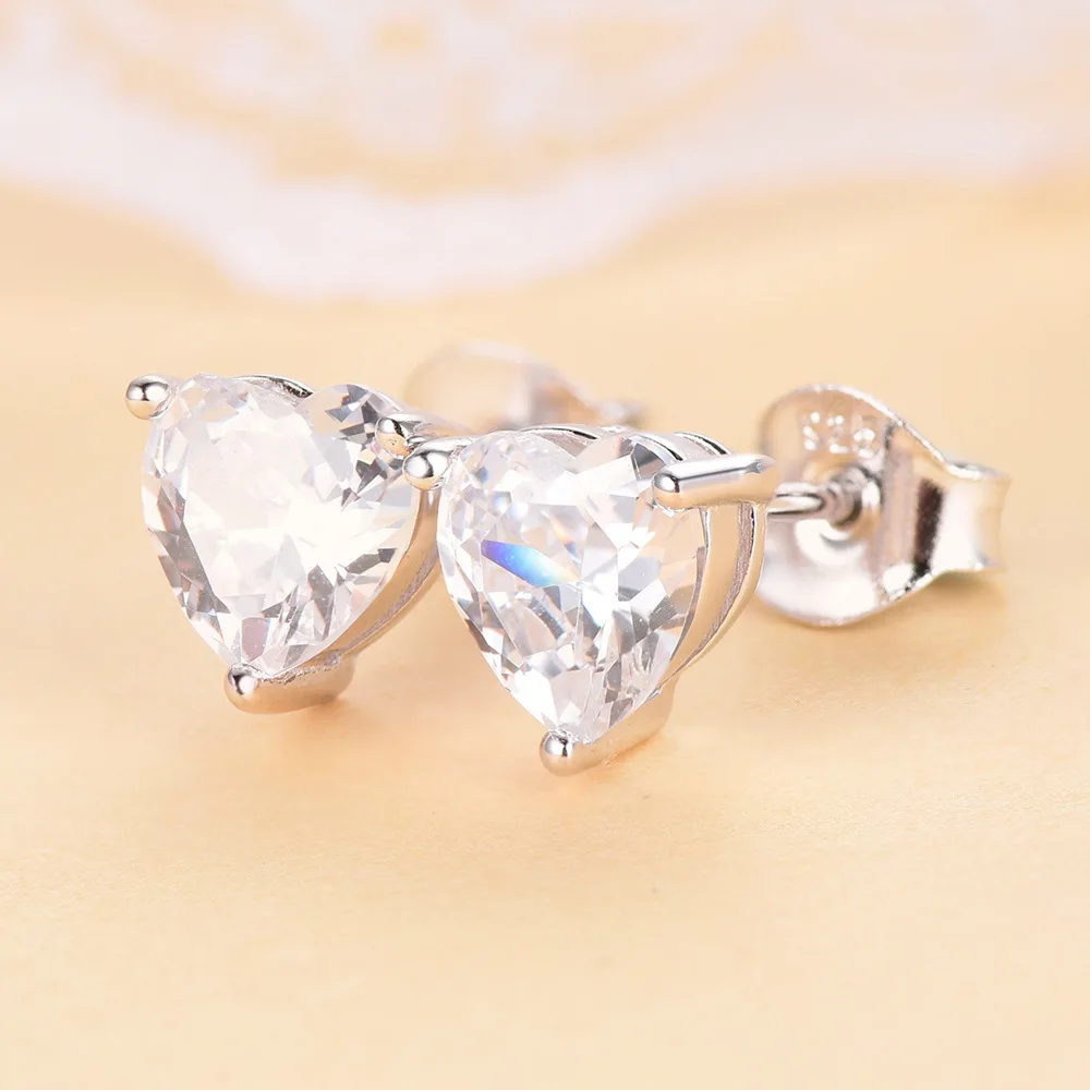 

New fashion trend s925 silver inlaid heart-shaped 5A zircon earrings simple ladies personality