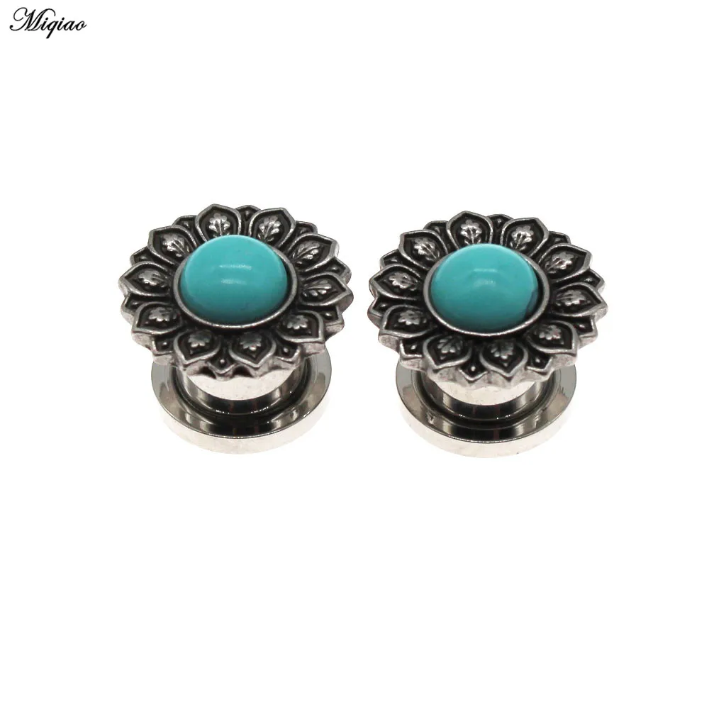 

Miqiao 1 Pair 6-30mm Stainless Steel Ear Plugs Gauges and Tunnels Flower Ear Stretcher Expander Ear Piercing Earrings
