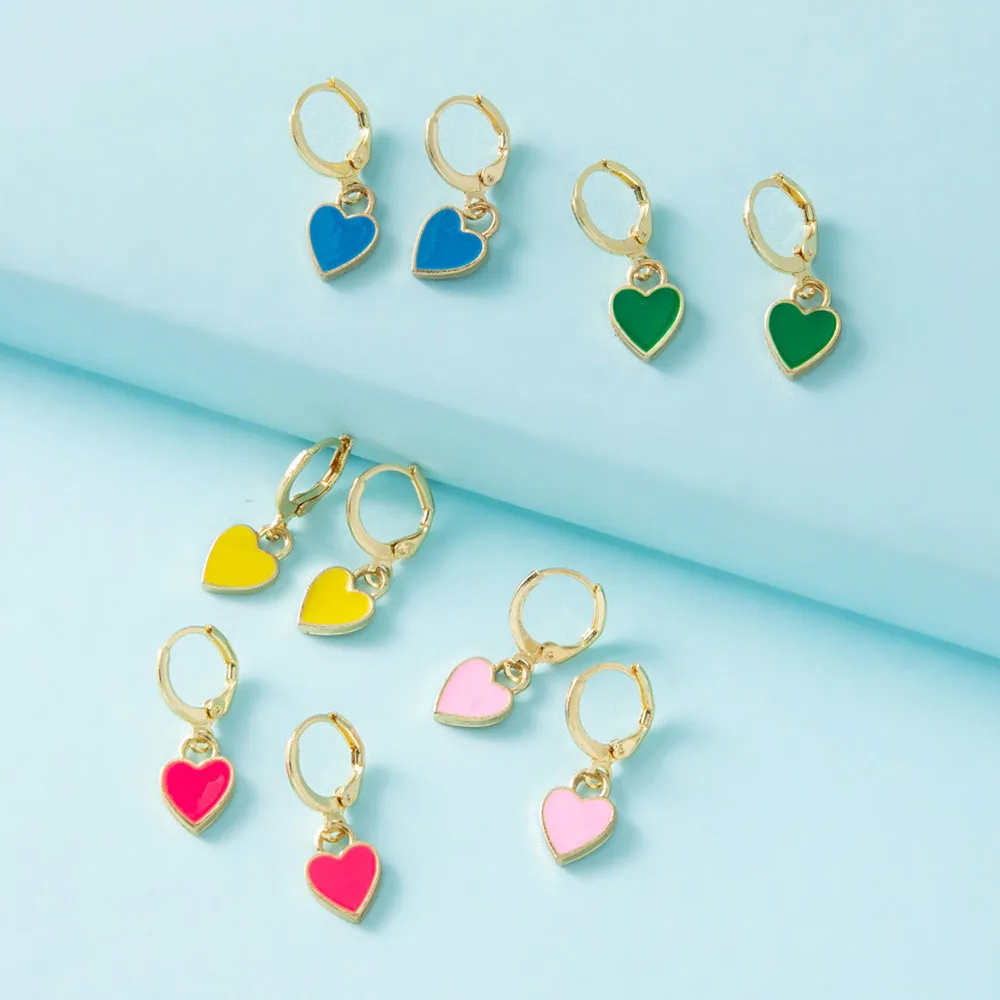 

New Fashion Sweet Multi Color Enamel Love Hoop Earrings for Women Metal Heart Hanging Dangle Earring Y2k Jewelry Gifts