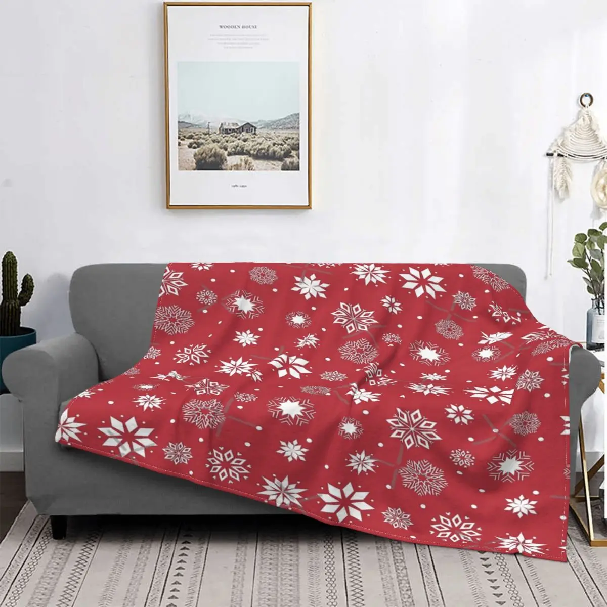 

Manta de copos de nieve blancos y rojos, colcha a cuadros para cama, toalla, Sudadera con capucha para playa, manta receptora