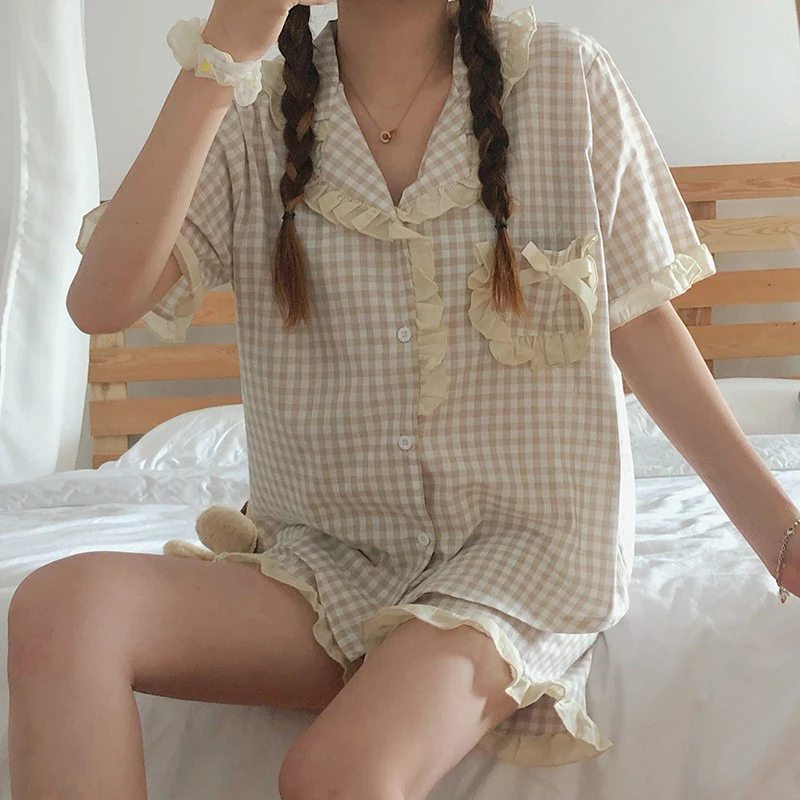 New 2022 Summer Pajamas Set for Women Thin Cotton Fashion Stripes Women short Sleepwear Suit Home Clothes Women Female Sleepwear