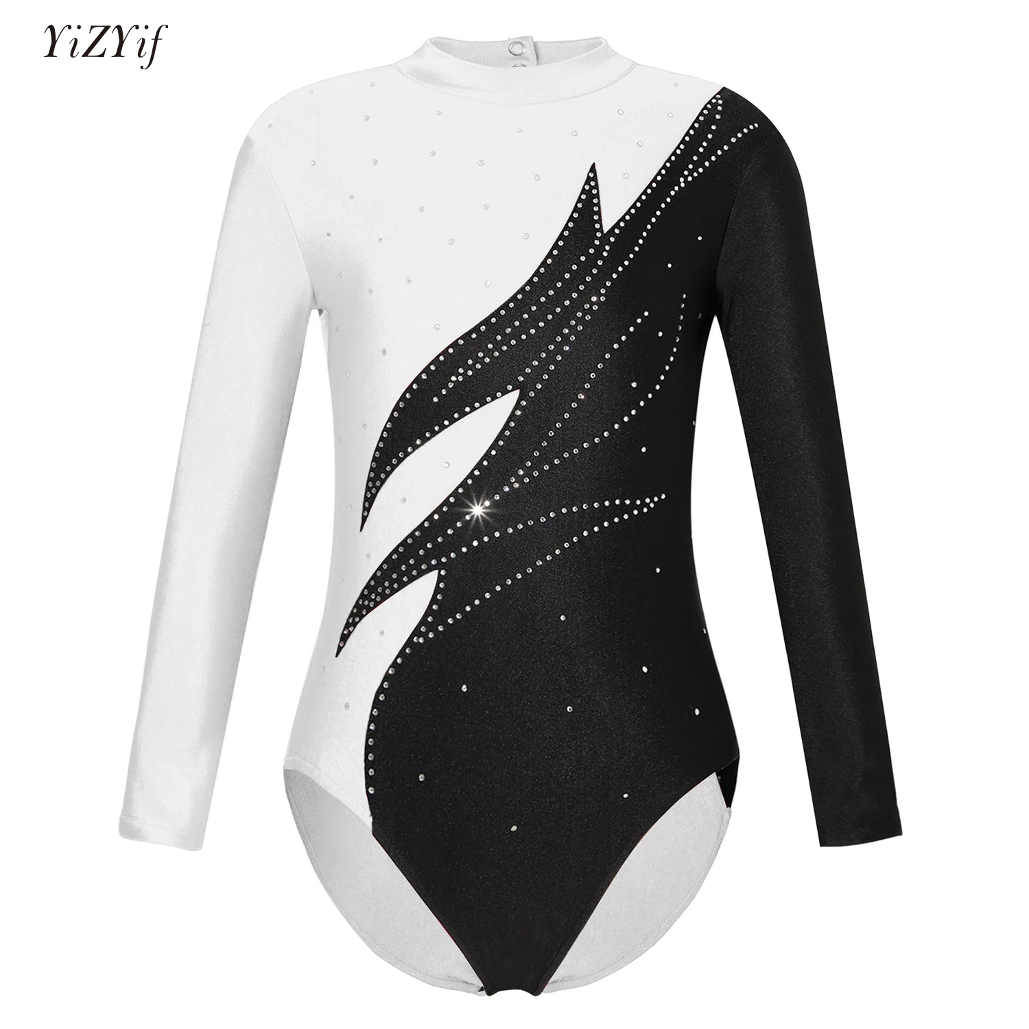 

Kids Girls Ballet Dance Leotard Long Sleeve Shiny Rhinestone Hollow Back Gymnastics Workout Dance Leotards for Figure Skating