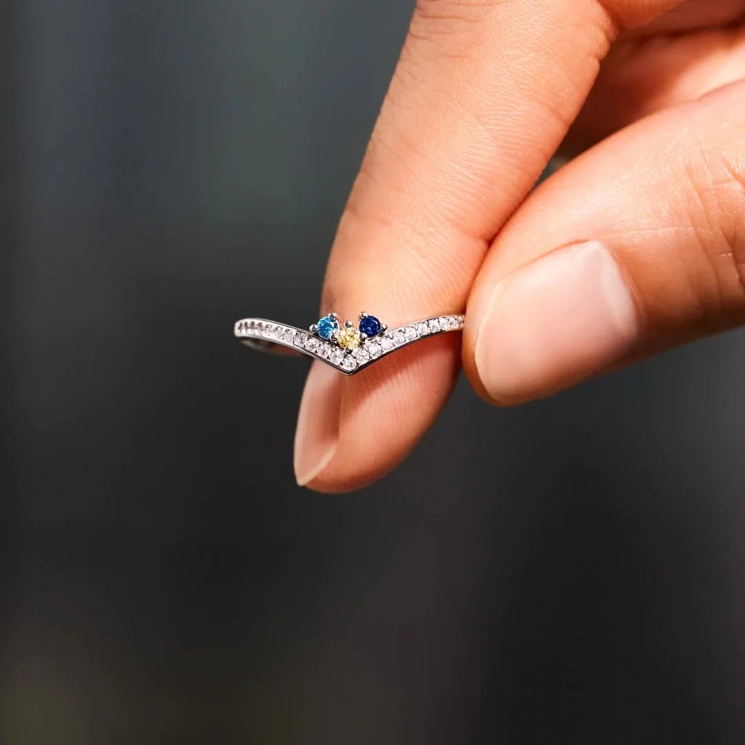 MOTHER'S RING WITH KID'S BIRTHSTONES- Personalized 1-5 Birthstones Chevron Pave Ring - Custom Mother's Day Gift Jewelry & Access