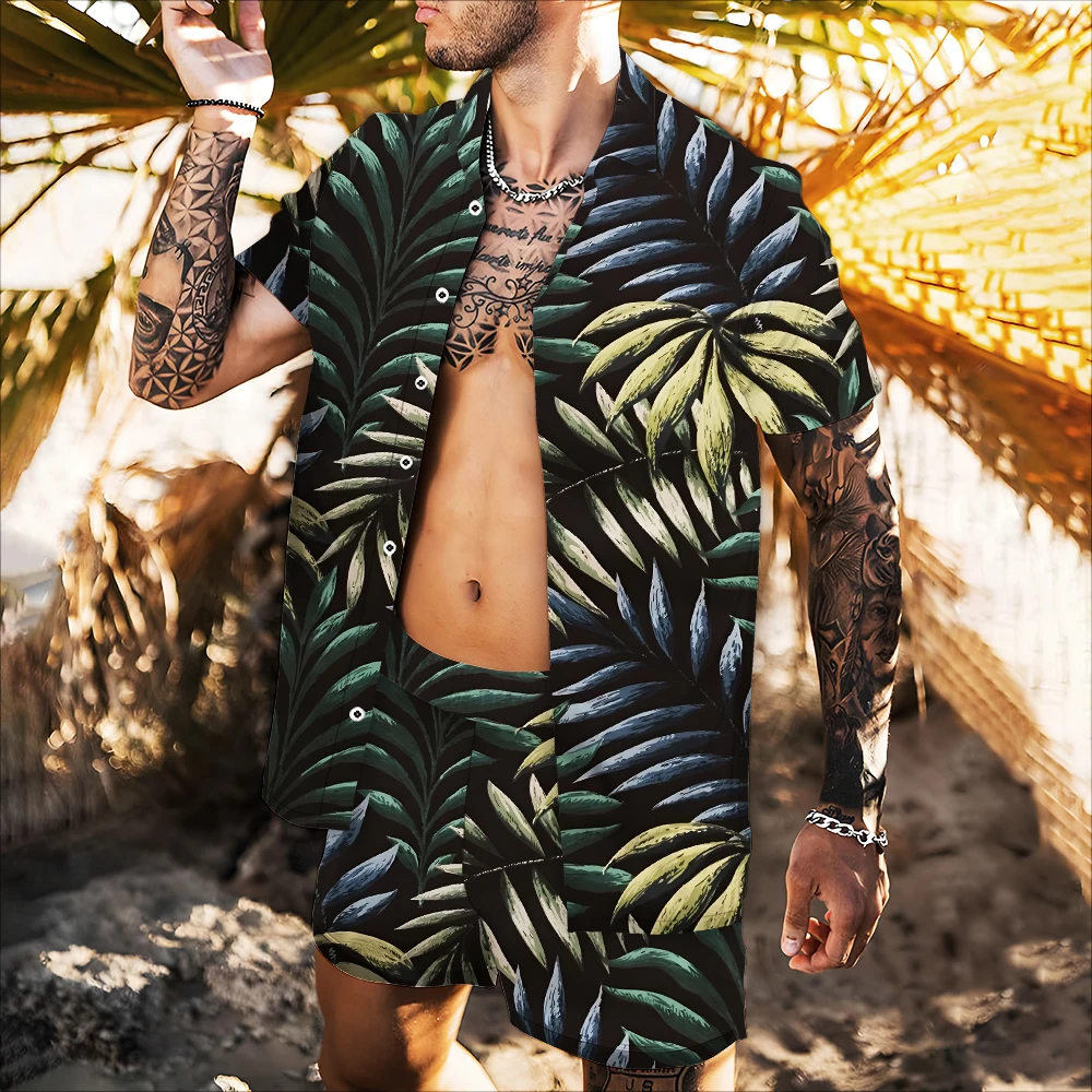 

2022 New 3D Print Hawaiian Men's Shirt Tops Owl Floral Blouse Plus Size Summer Casual Coconut Beach Green Leaf Clothes