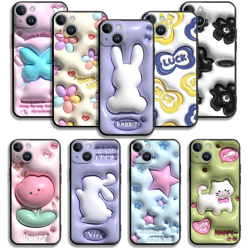 

For iPhone 6 6S 7 Plus 5 SE2020 SE2022 SE Luck Cat Floral 3D Style Pattern Phone Cases