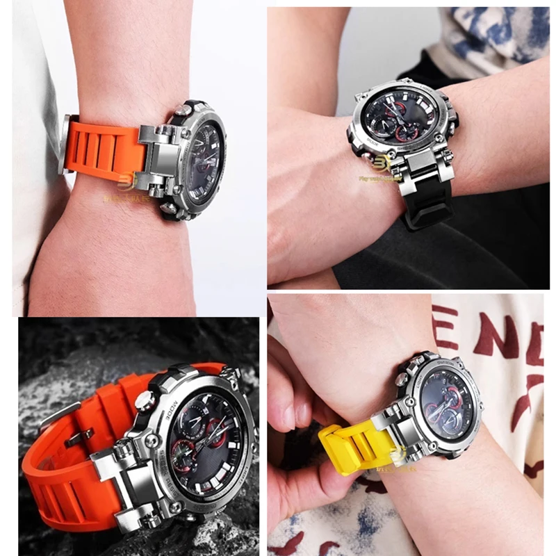 Фото Дышащий резиновый ремешок для G-SHOCK Casio Steel Heart MTG-B1000 MTG B1000, модифицированный ремешок для часов из фторкаучука, водонепроницаемый браслет №4