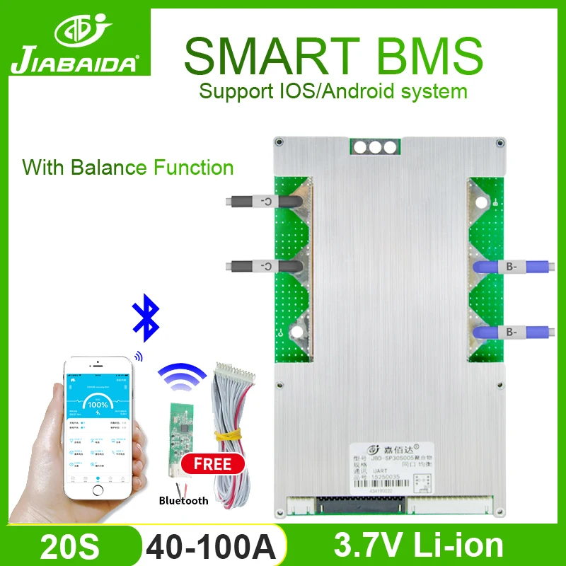 

JBD Smart BMS Lifepo4 баланс 20S для аккумуляторов 3,2 в, 3,7 в, литий-ионная плата BMS с общим портом, бесплатный аккумулятор Bluetooth APP 18650