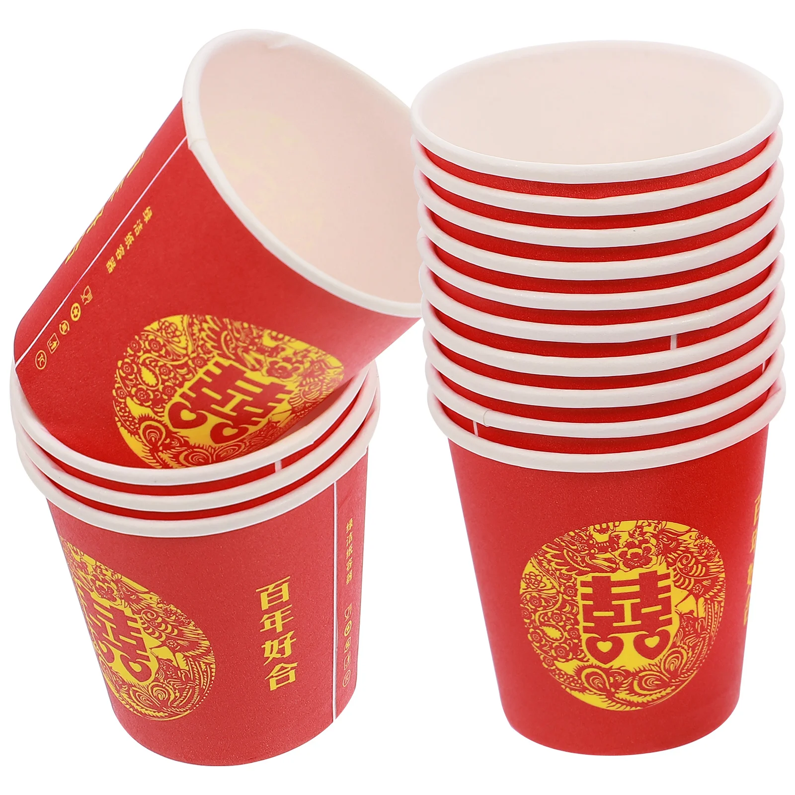 

100 Pcs Red Double Happiness Glass Paper Cups Single-use Disposable Party Juice Wedding Teacups Festival Banquet Beverage