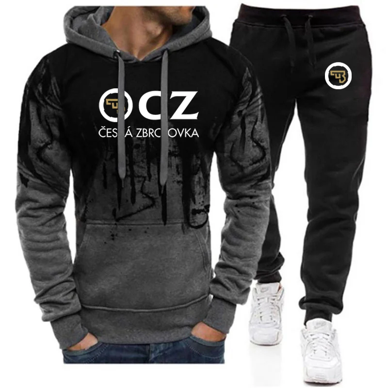

Men's Spring and Autumn New Casual Fashion Suit Men's Sports Zipper Shirt + Pants Printing Gradient Comfortable Suit
