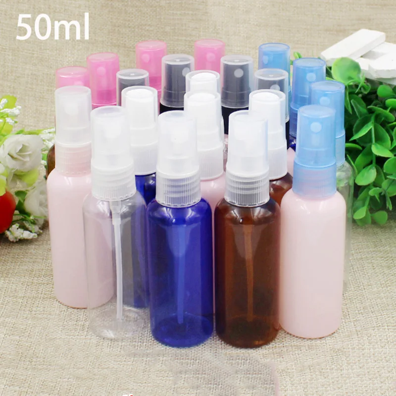 

50ml Plastic Refillable Spray Bottle 50g Empty Cosmetic Perfume Face Toner Water Atomizer Container Clear Blue Brown Pink