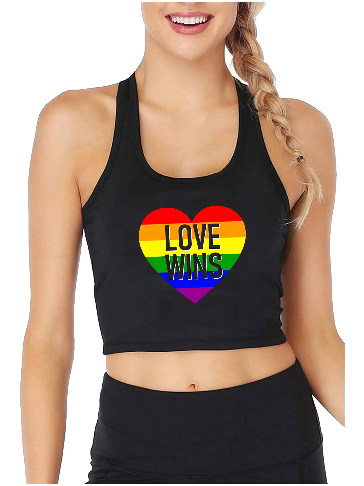 

Love Wins Rainbow Hearts Graphic Sexy Slim Fit Crop Top LGBTQ Gay Pride Month Cotton Tank Tops Bisexual Cute Sweet Camisole